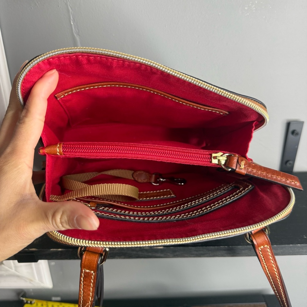 Dooney & Bourke Purple Plaid Crossbody with Brown Leather Trim - Picture 4 of 9